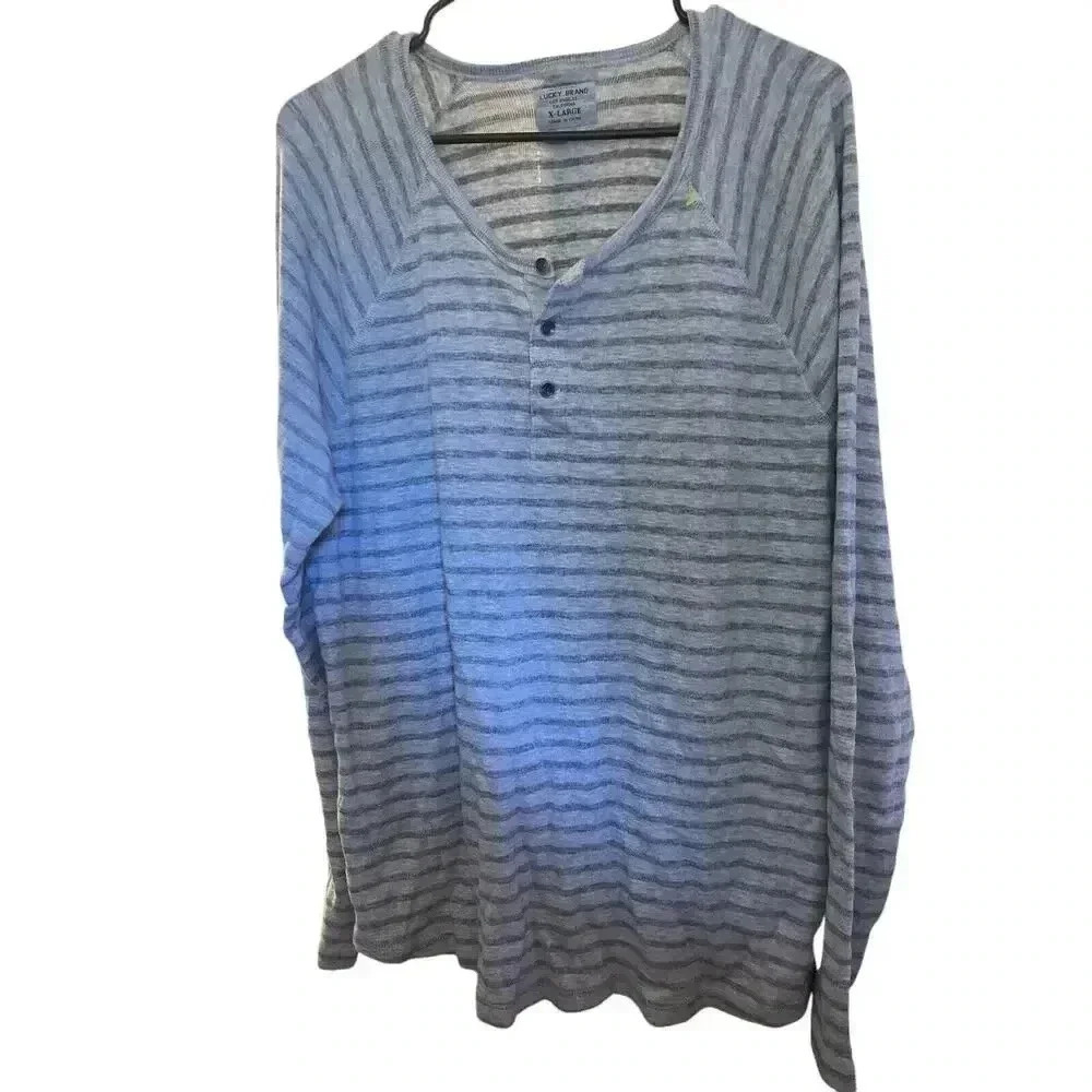 LUCKY BRAND SIZE XL GRAY SHIRT WITH DARK GRAY STRIPS WITH LONG SLEEVES